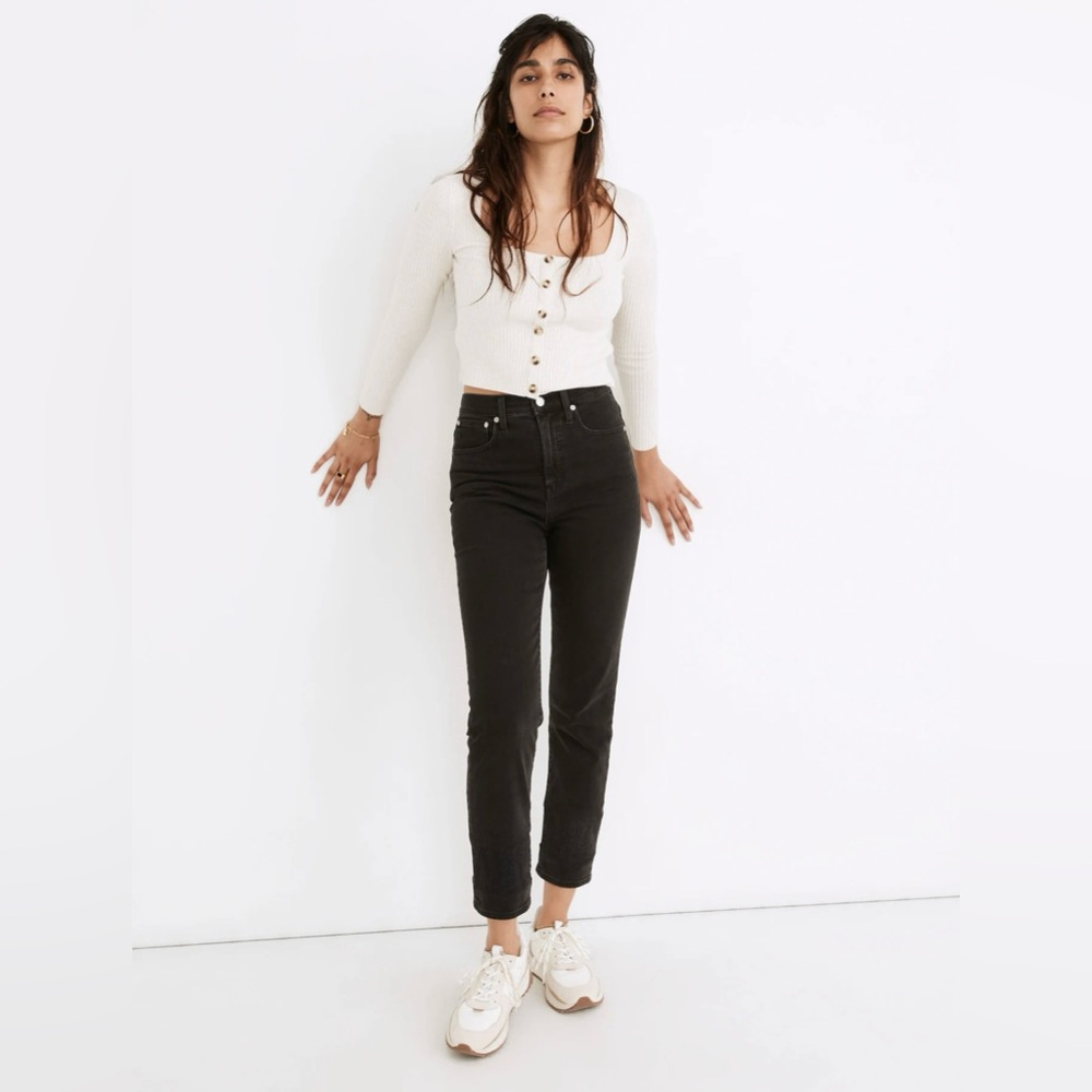 Madewell Black Vintage-Look High-Rise Classic Straight-Leg Crop Jeans Size 25